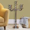 24 Inches Handcrafted 5 Arms Aluminum Candelabra in Traditional Style; Polished Silver