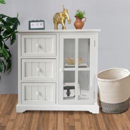 24 Inch Paulownia Wood Accent Cabinet; 3 Drawers; 1 Glass Door; White; DunaWest