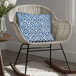 18 x 18 Square Accent Pillow; Printed Trellis Pattern; Soft Cotton Cover With Filler; Blue; White; DunaWest