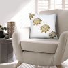 18 x 18 Square Accent Pillow; Soft Cotton Cover; Printed Lotus Flower; Polyester Filler; Gold; White; DunaWest