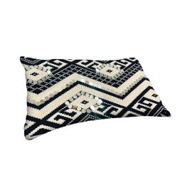 12 x 20 Rectangular Cotton Accent Lumbar Pillow; Classic Aztec Pattern; White; Black; DunaWest