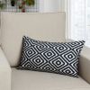 12 x 20 Rectangular Jacquard Cotton Accent Lumbar Pillow; Diamond Pattern; Black; White; DunaWest