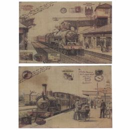 Burlap Train Wall Decor; Beige; Set Of 2; DunaWest