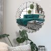 32 Inch Contemporary Floating Wall Mirror with Designer Frame; Silver; DunaWest