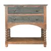 38 Inch 2 Drawer Solid Wood Console Table with Beaded Legs; Brown and Gray; DunaWest