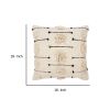 18 x 18 Square Cotton Accent Throw Pillow; Trimmed Shaggy Fringe Accents; Beige; Black; DunaWest