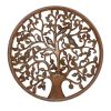 Dunawest 36 Inch Round Wooden Wall Art Decor; Tree of Life Art; Carved Cutout design; Sitting Birds; Walnut