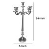 24 Inches Handcrafted 5 Arms Aluminum Candelabra in Traditional Style; Polished Silver