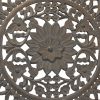 36 Inch Handcarved Wooden Round Wall Art with Floral Carving; Distressed Brown