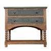 38 Inch 2 Drawer Solid Wood Console Table with Beaded Legs; Brown and Gray; DunaWest