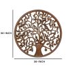 Dunawest 36 Inch Round Wooden Wall Art Decor; Tree of Life Art; Carved Cutout design; Sitting Birds; Walnut