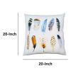 20 x 20 Modern Square Cotton Accent Throw Pillow; Printed Feather Patterned Design; White; Multicolor; DunaWest