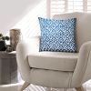 18 x 18 Square Accent Pillow; Printed Trellis Pattern; Soft Cotton Cover With Filler; Blue; White; DunaWest