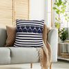 18 x 18 Handwoven Square Cotton Accent Throw Pillow; Classic Striped Pattern; Textured; White; Blue; DunaWest