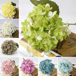 1 Bouquet Faux Artificial Silk Flower Hydrangea Leaves Wedding Party Decor Craft (Color: Dark Blue)