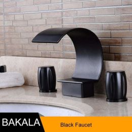 BAKALA Luxury Brass wall mounted waterfall bathtub faucet for the (Color: Black)