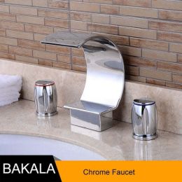 BAKALA Luxury Brass wall mounted waterfall bathtub faucet for the (Color: Chrome)