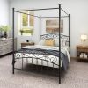 Metal Canopy Bed Frame with Ornate European Style Headboard & Footboard Perfectly Fits Your Mattress Easy DIY Assembly All Parts Included;  Full Black