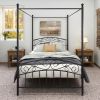 Metal Canopy Bed Frame with Ornate European Style Headboard & Footboard Perfectly Fits Your Mattress Easy DIY Assembly All Parts Included;  Full Black